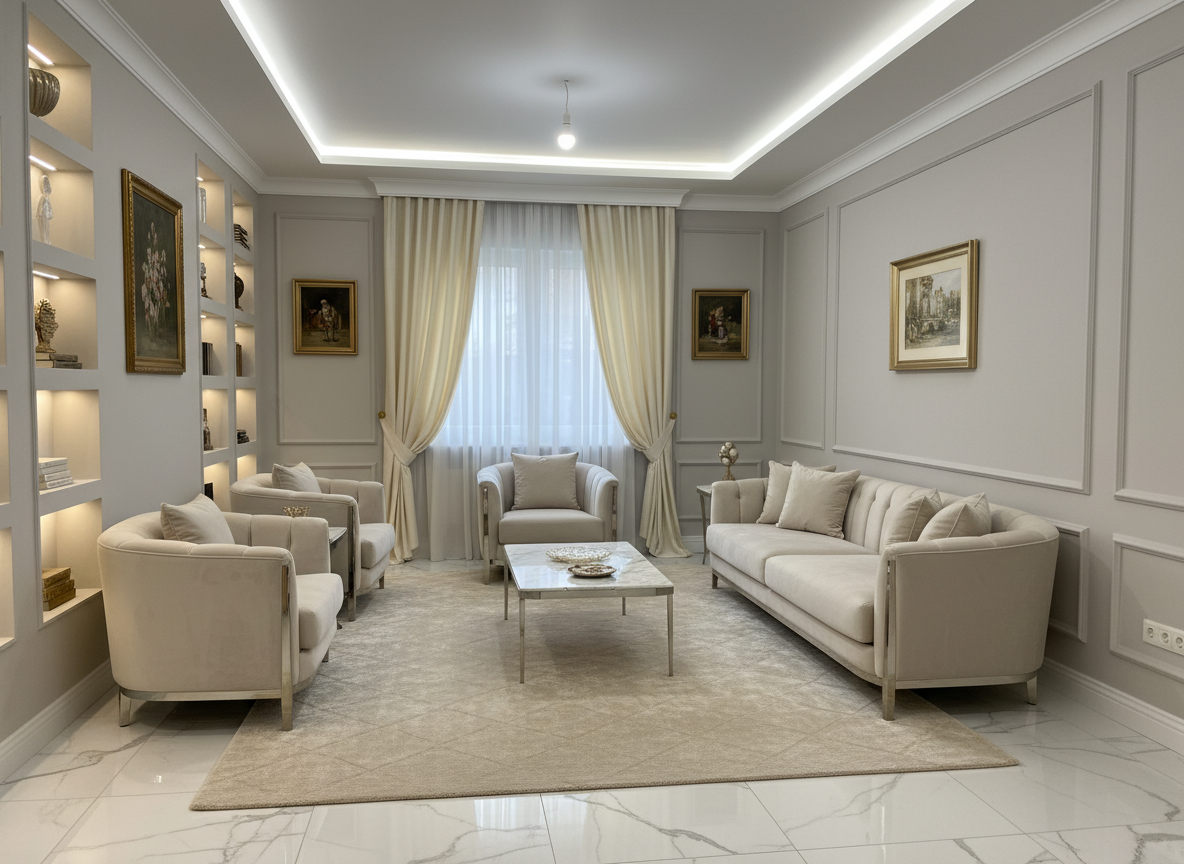 Дизайн гостиной в стиле Классика — фото интерьера от нейросети RoomGPT