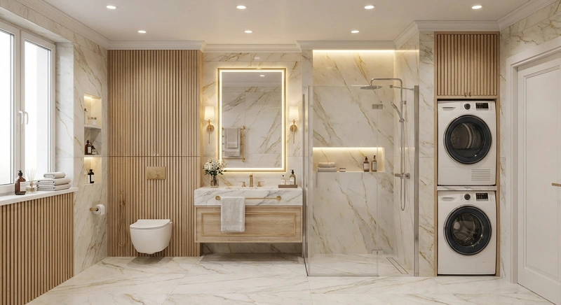 Дизайн ванной в стиле Неоклассика — фото интерьера от нейросети RoomGPT