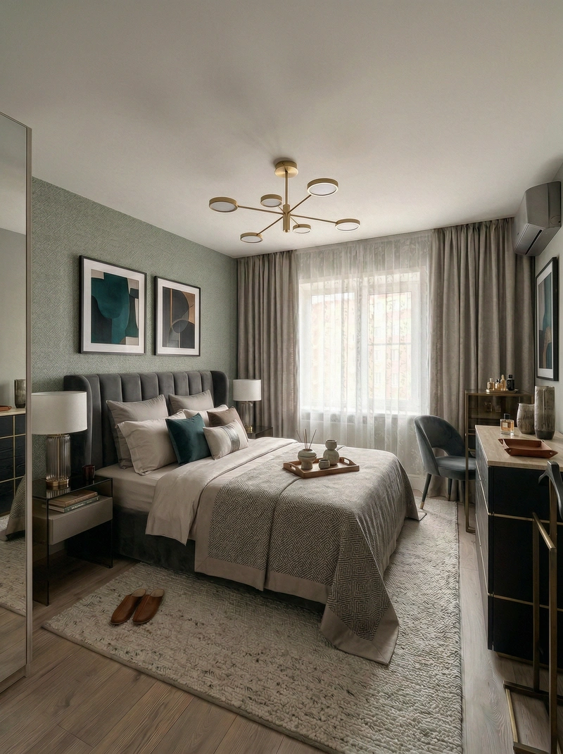 Дизайн интерьера в стиле Контемпорари — Спальня от нейросети RoomGPT