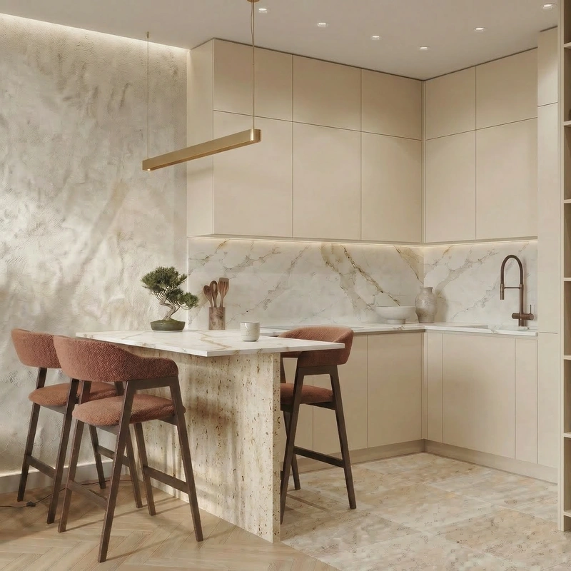 Дизайн кухни в стиле Japandi — фото интерьера от нейросети RoomGPT