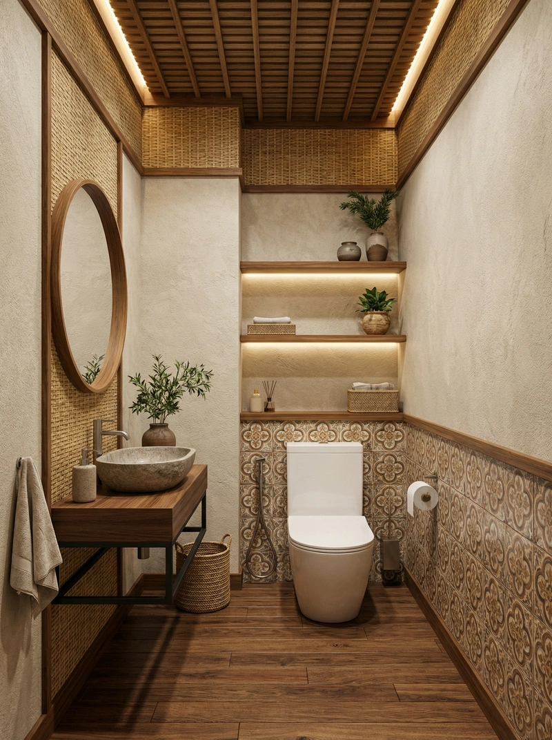 Дизайн ванной в стиле Japandi — фото интерьера от нейросети RoomGPT