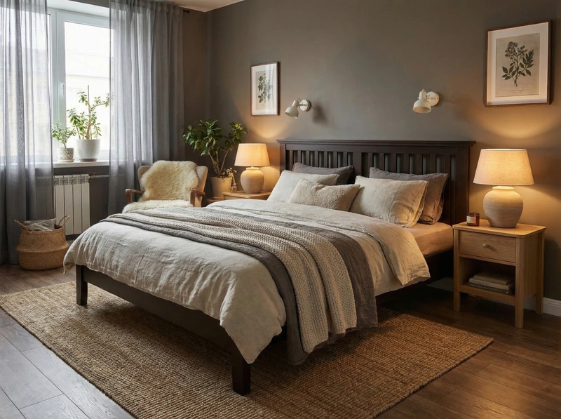 Дизайн спальни в стиле Хюгге — фото интерьера от нейросети RoomGPT