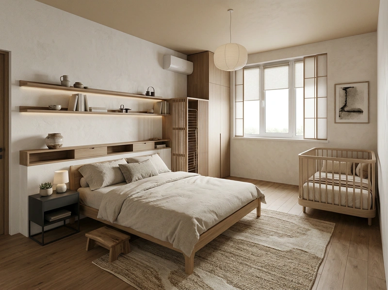 Дизайн спальни в стиле Japandi — фото интерьера от нейросети RoomGPT