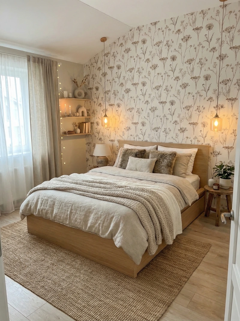 Дизайн спальни в стиле Хюгге — фото интерьера от нейросети RoomGPT