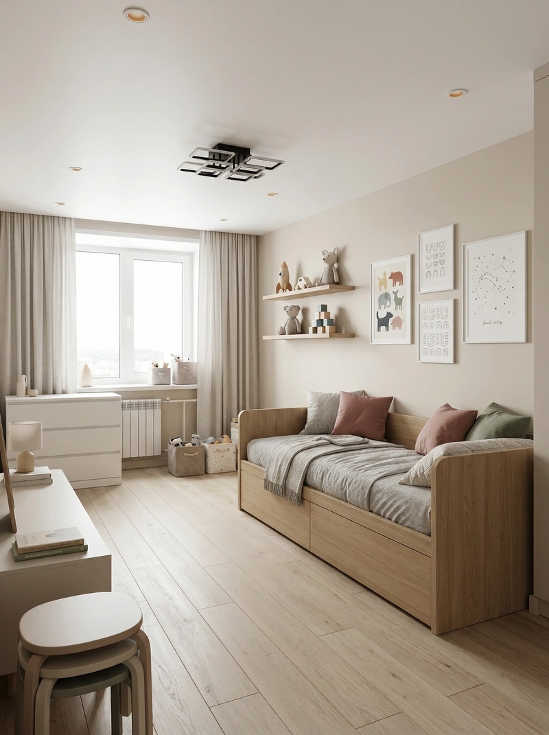 Дизайн детской в стиле Минимализм — фото интерьера от нейросети RoomGPT