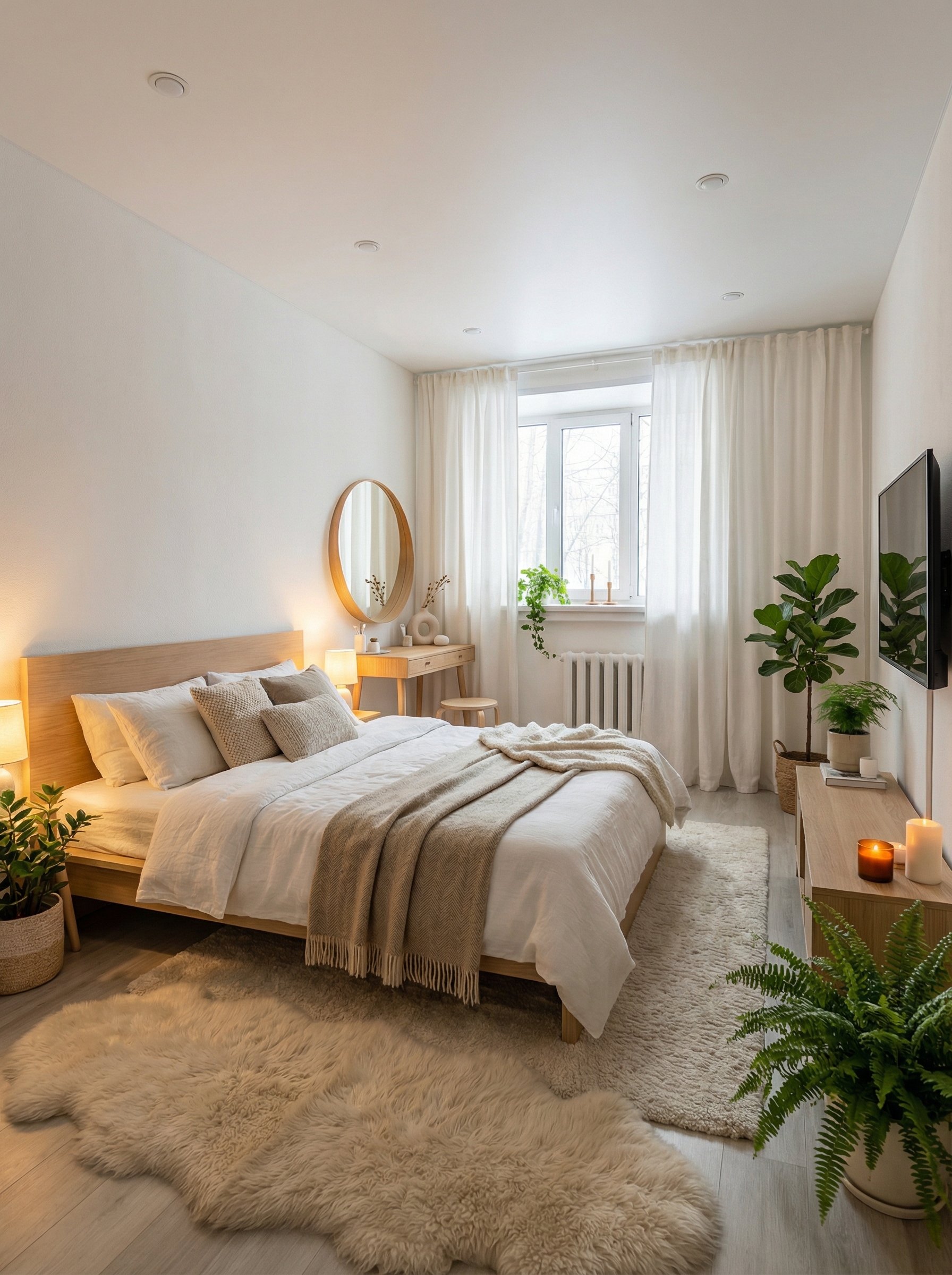 Дизайн спальни в стиле Хюгге — фото интерьера от нейросети RoomGPT