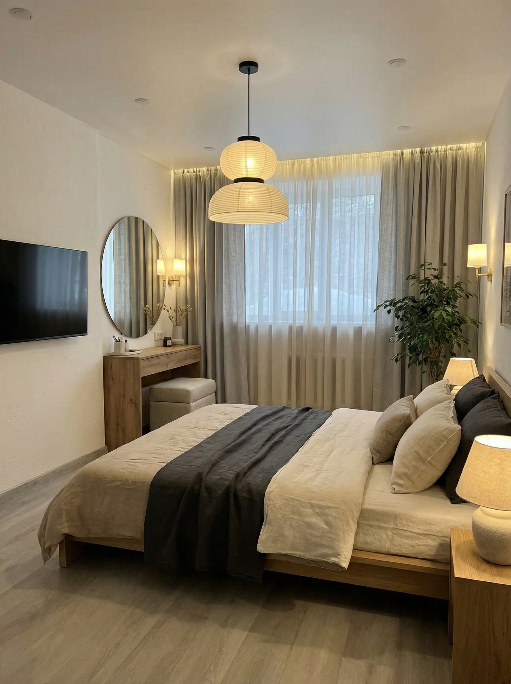 Дизайн спальни в стиле Japandi — фото интерьера от нейросети RoomGPT