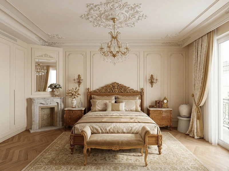 Дизайн спальни в стиле Классика — фото интерьера от нейросети RoomGPT