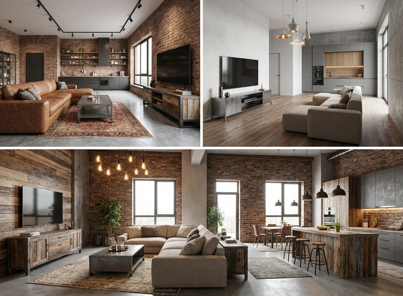 Дизайн интерьера в стиле Лофт — Гостиная от нейросети RoomGPT