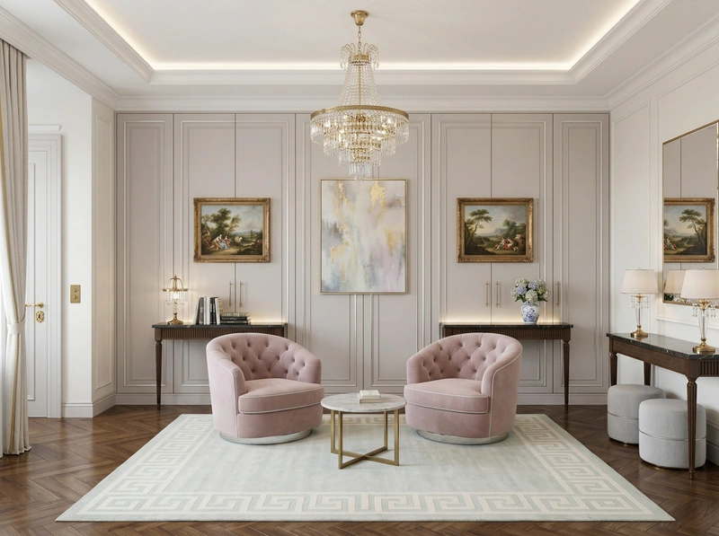 Дизайн гостиной в стиле Неоклассика — фото интерьера от нейросети RoomGPT