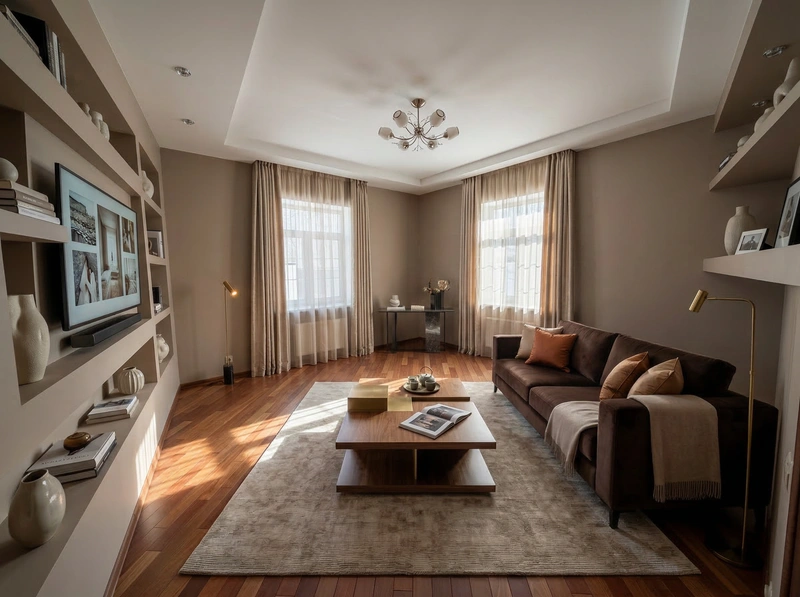 Дизайн гостиной в стиле Контемпорари — фото интерьера от нейросети RoomGPT