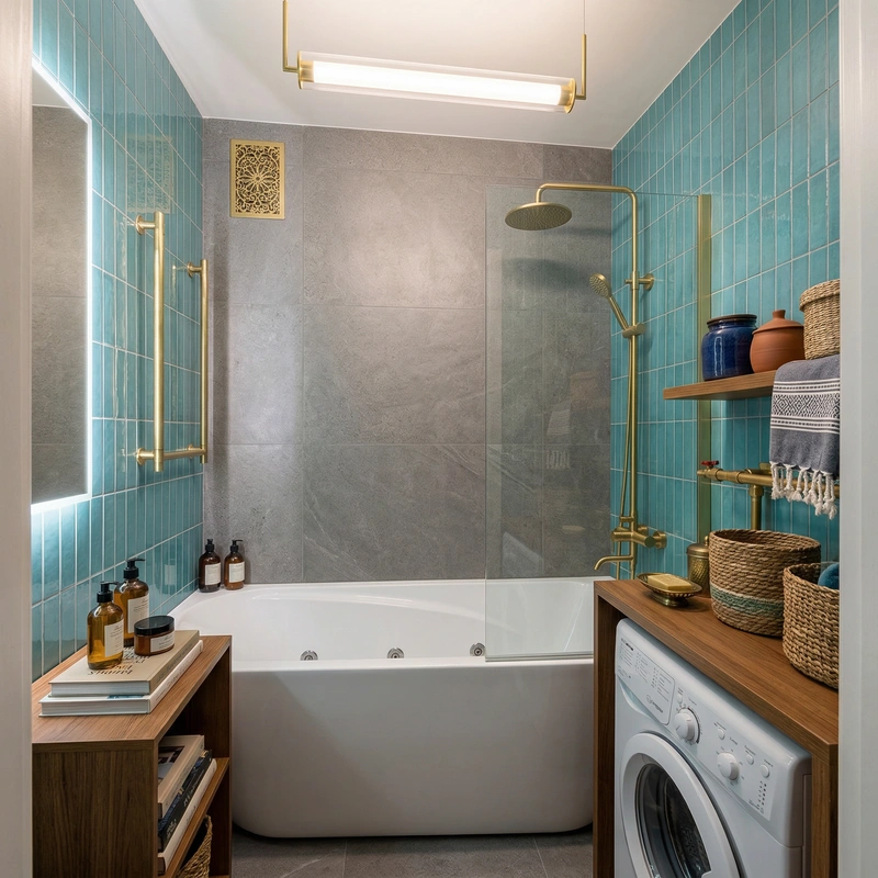 Дизайн интерьера в стиле Эклектика — Ванная от нейросети RoomGPT