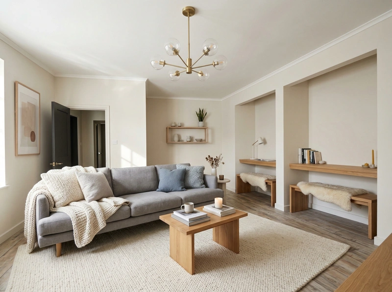 Дизайн гостиной в стиле Хюгге — фото интерьера от нейросети RoomGPT