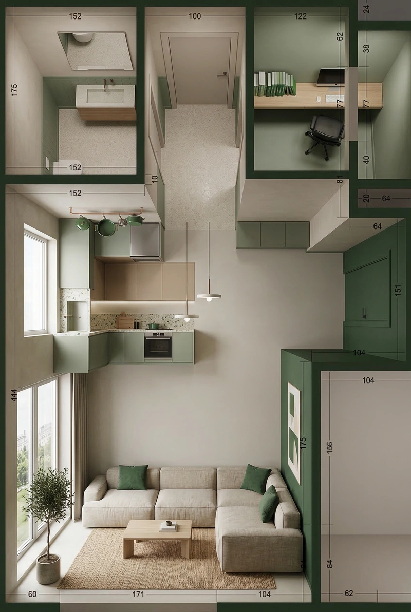 Дизайн интерьера в стиле Минимализм — Гостиная от нейросети RoomGPT