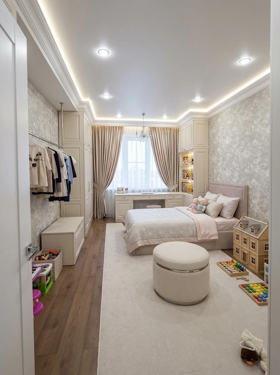 Дизайн детской в стиле Неоклассика — фото интерьера от нейросети RoomGPT