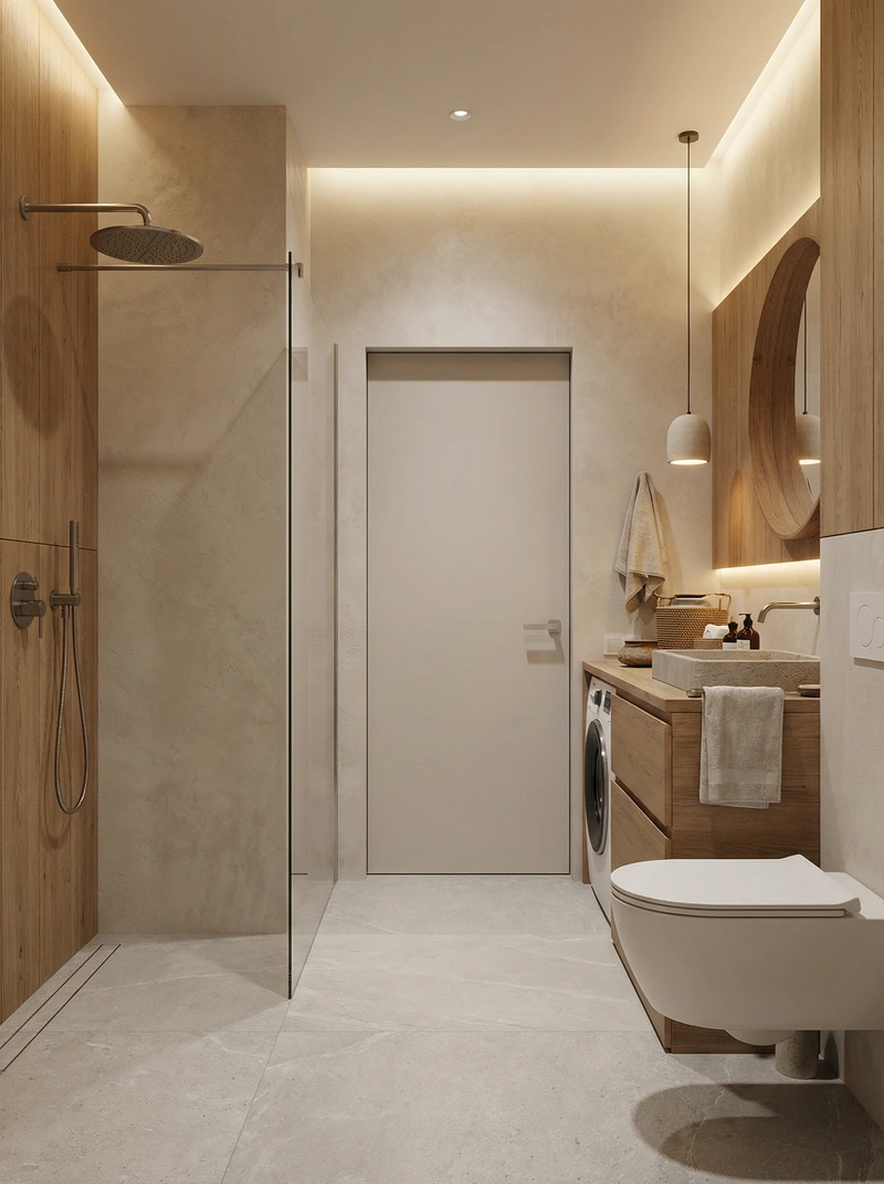 Дизайн ванной в стиле Japandi — фото интерьера от нейросети RoomGPT