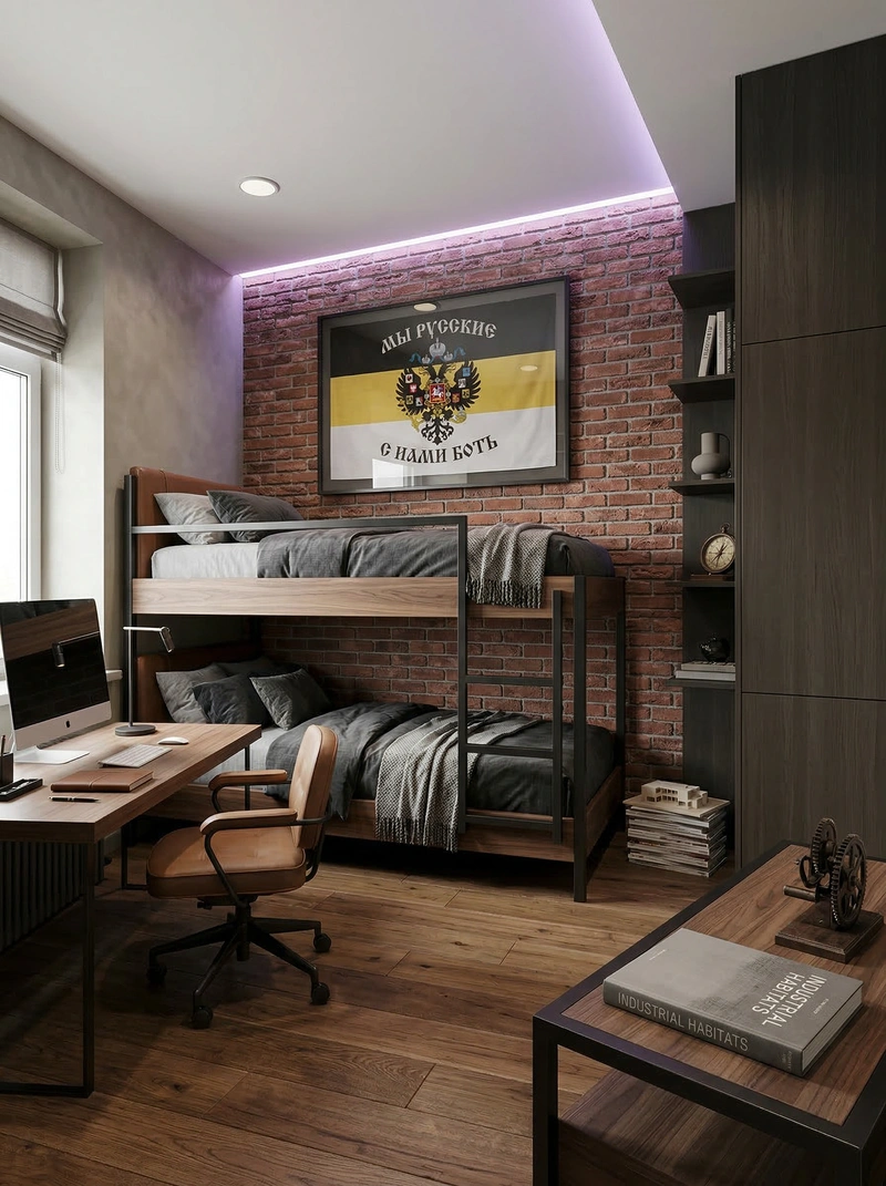 Дизайн интерьера в стиле Лофт — Спальня от нейросети RoomGPT