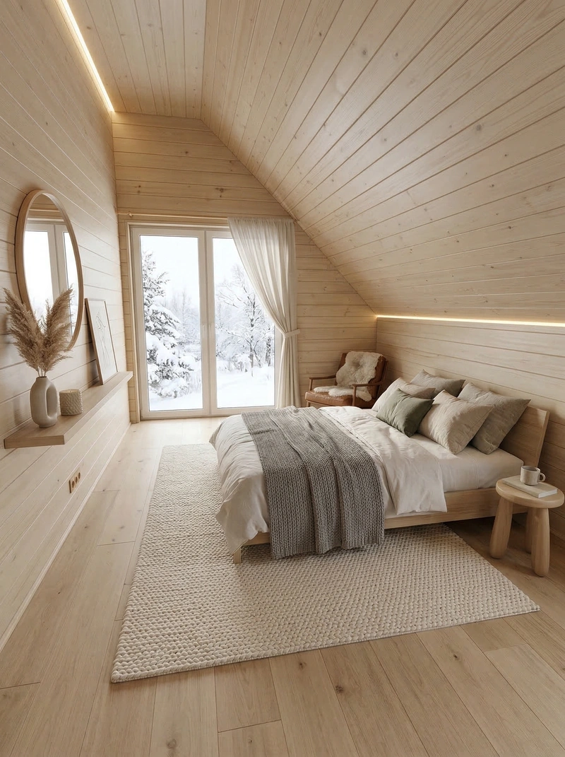 Дизайн спальни в стиле Хюгге — фото интерьера от нейросети RoomGPT