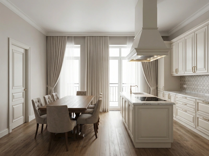 Дизайн кухни в стиле Классика — фото интерьера от нейросети RoomGPT