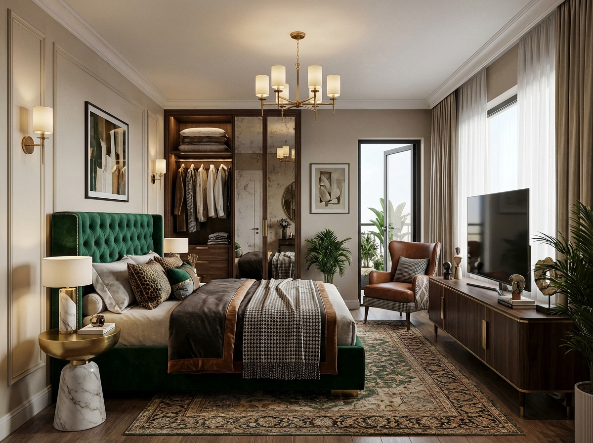 Дизайн спальни в стиле Эклектика — фото интерьера от нейросети RoomGPT