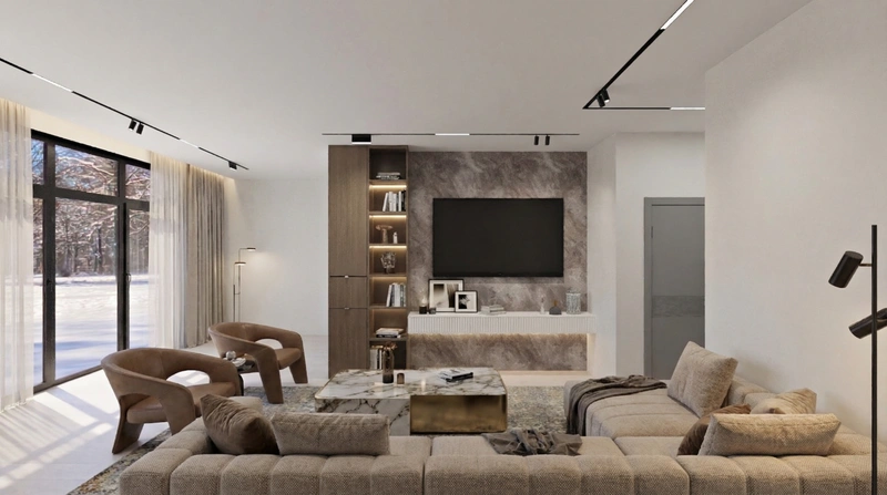 Дизайн интерьера в стиле Контемпорари — Гостиная от нейросети RoomGPT