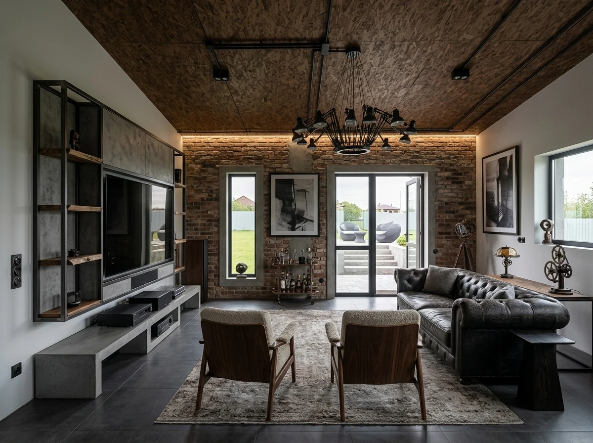 Дизайн гостиной в стиле Лофт — фото интерьера от нейросети RoomGPT