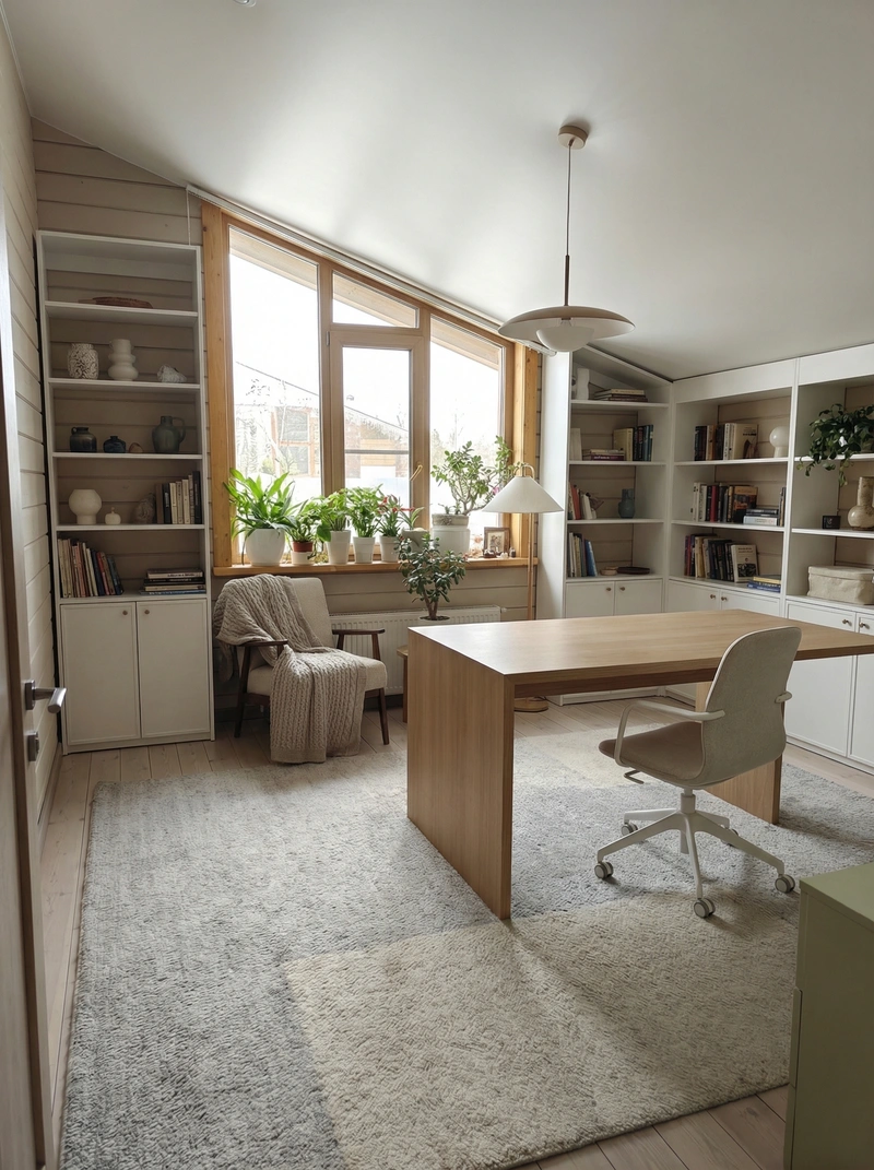 Дизайн интерьера в стиле Сканди — Кабинет от нейросети RoomGPT