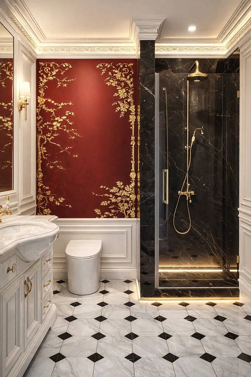 Дизайн ванной в стиле Классика — фото интерьера от нейросети RoomGPT