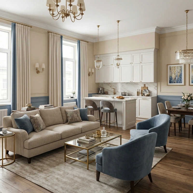 Дизайн интерьера в стиле Классика — Гостиная от нейросети RoomGPT