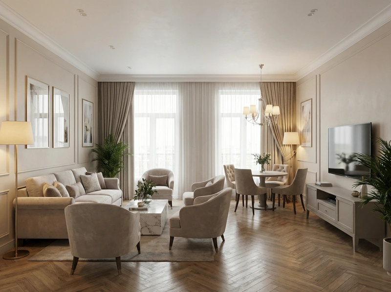 Дизайн интерьера в стиле Классика — Гостиная от нейросети RoomGPT