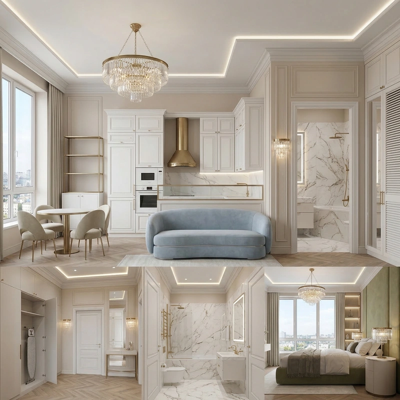 Дизайн гостиной в стиле Неоклассика — фото интерьера от нейросети RoomGPT