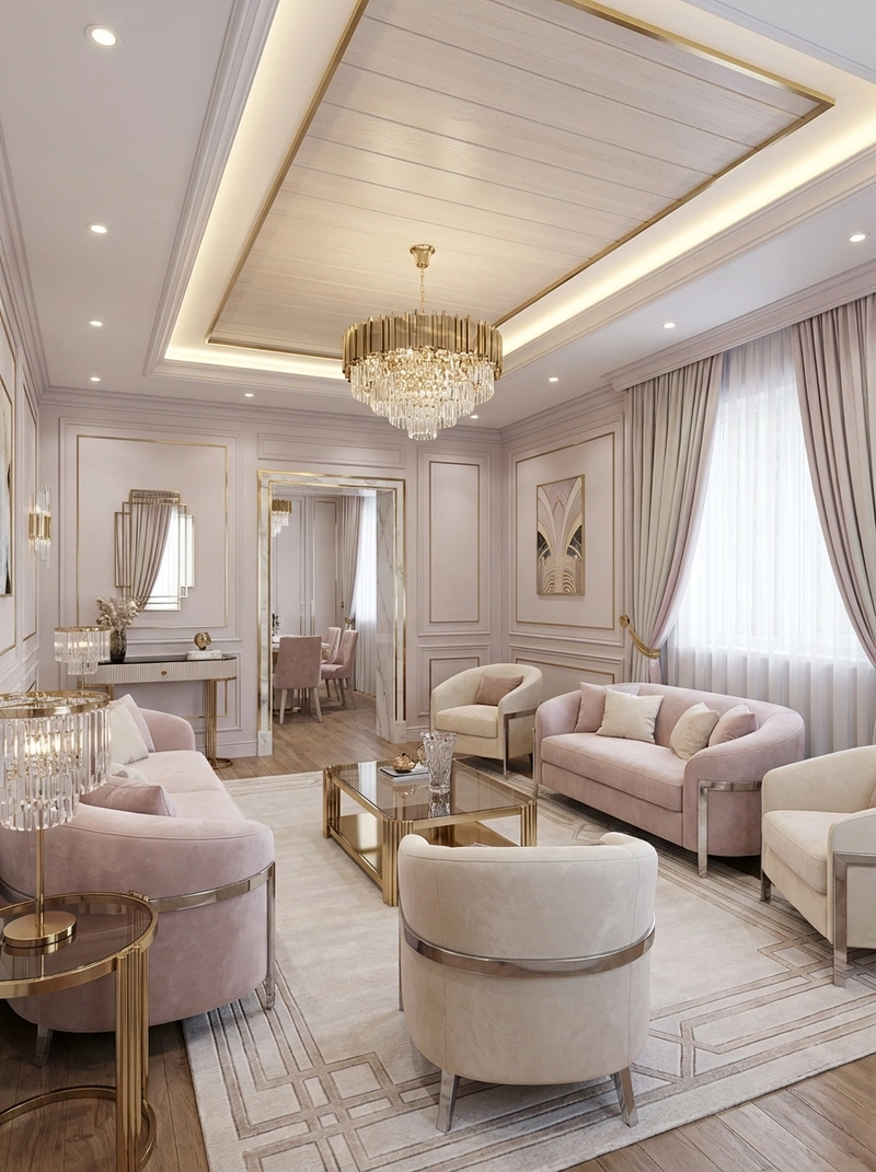Дизайн интерьера в стиле Неоклассика — Гостиная от нейросети RoomGPT