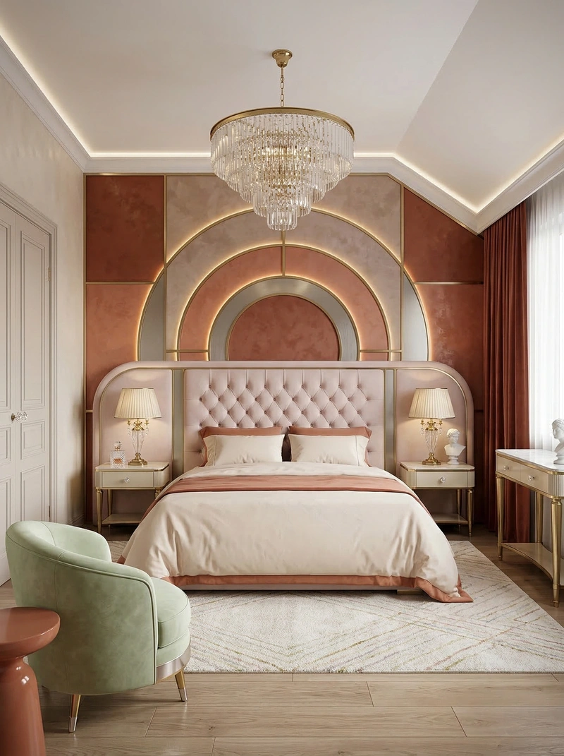 Дизайн спальни в стиле Неоклассика — фото интерьера от нейросети RoomGPT