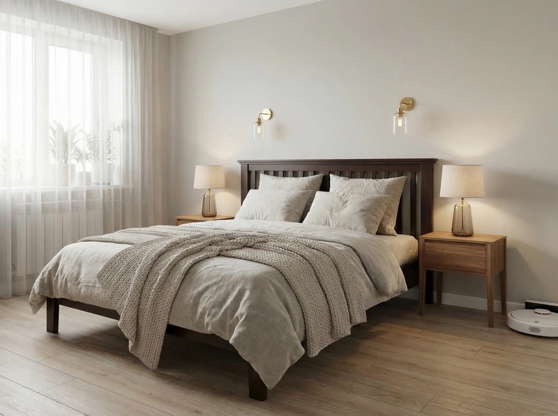 Дизайн спальни в стиле Сканди — фото интерьера от нейросети RoomGPT