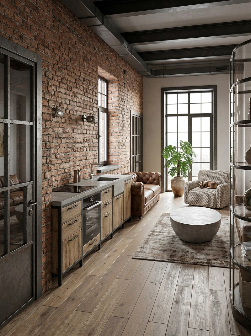 Дизайн интерьера в стиле Лофт — Кухня от нейросети RoomGPT