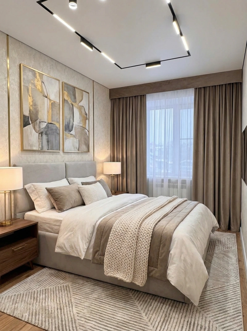 Дизайн интерьера в стиле Контемпорари — Спальня от нейросети RoomGPT