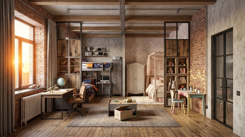 Дизайн детской в стиле Лофт — фото интерьера от нейросети RoomGPT