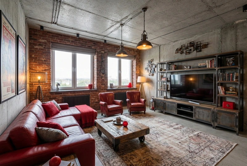 Дизайн интерьера в стиле Лофт — Гостиная от нейросети RoomGPT