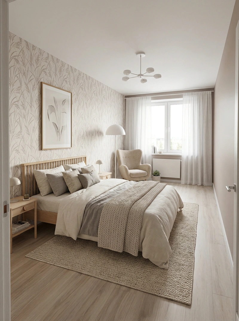 Дизайн интерьера в стиле Сканди — Спальня от нейросети RoomGPT