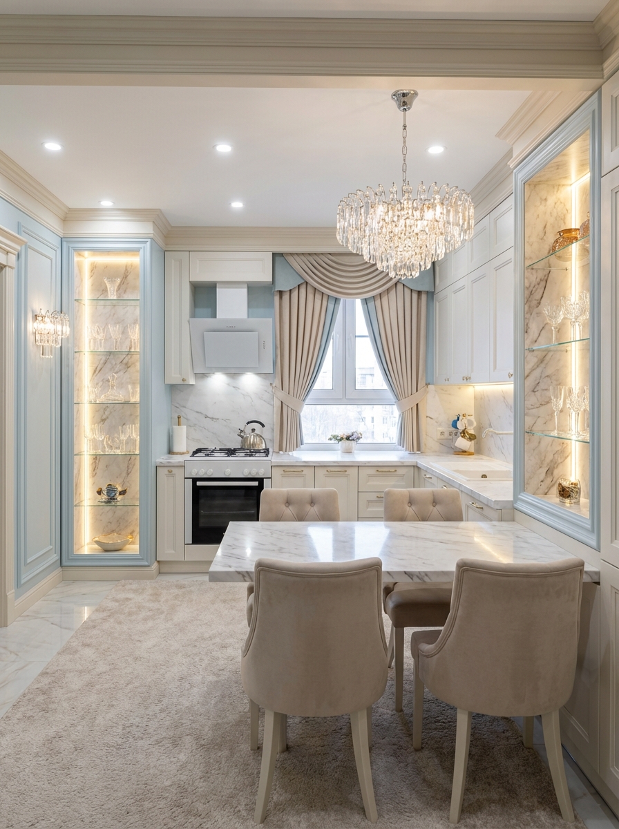 Дизайн кухни в стиле Классика — фото интерьера от нейросети RoomGPT