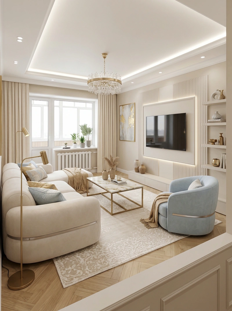 Дизайн интерьера в стиле Неоклассика — Гостиная от нейросети RoomGPT