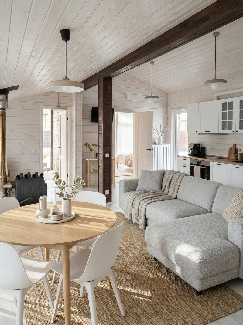 Дизайн гостиной в стиле Сканди — фото интерьера от нейросети RoomGPT