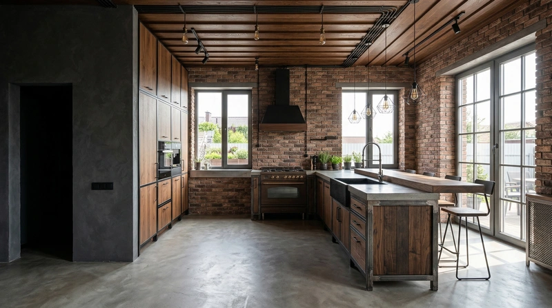 Дизайн кухни в стиле Лофт — фото интерьера от нейросети RoomGPT