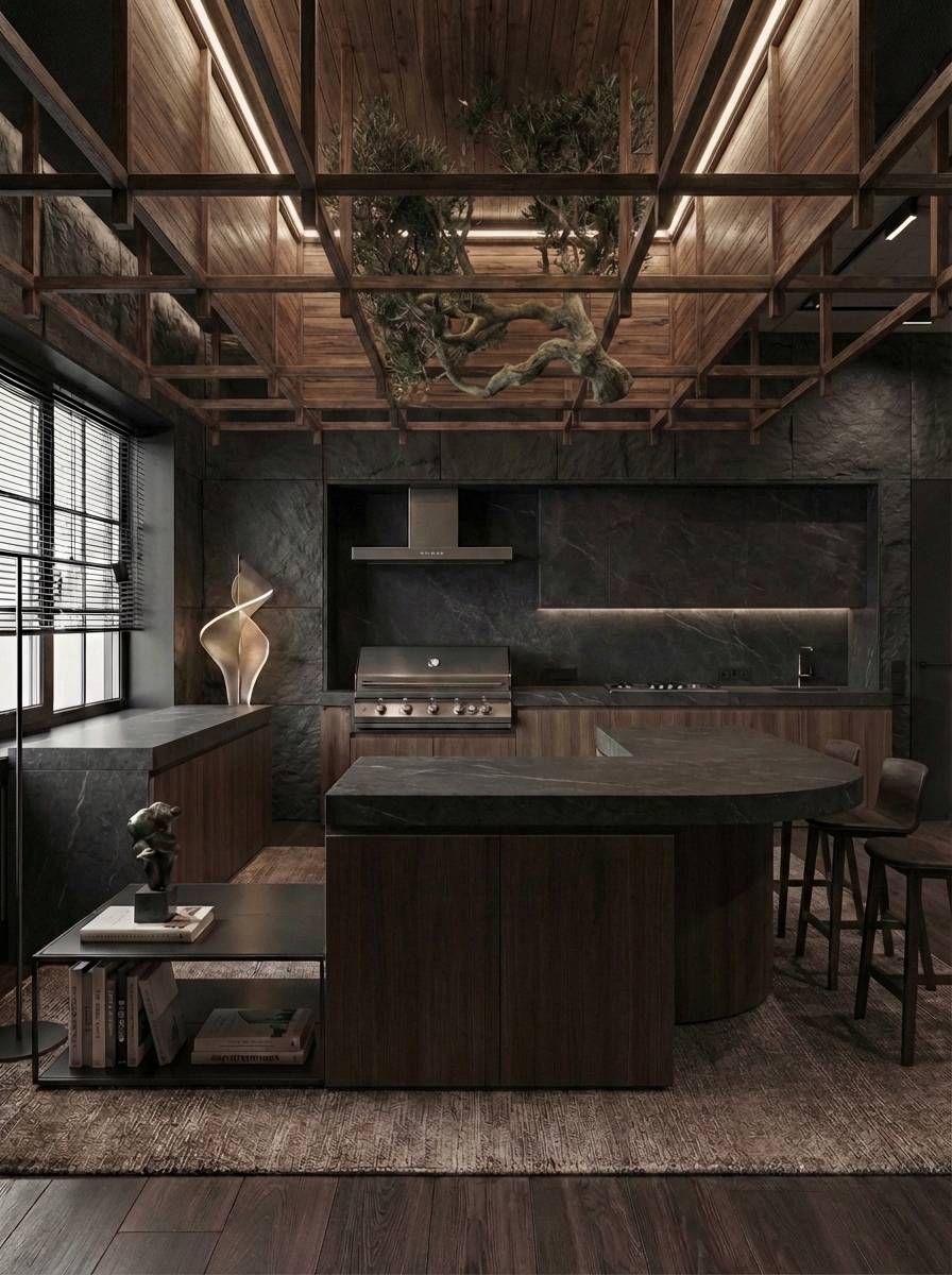 Дизайн гостиной в стиле Блэктэк — фото интерьера от нейросети RoomGPT