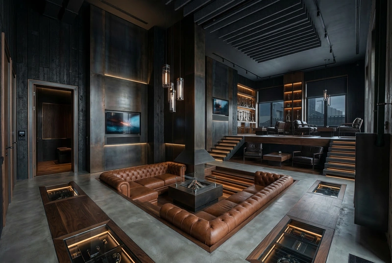 Дизайн гостиной в стиле Блэктэк — фото интерьера от нейросети RoomGPT