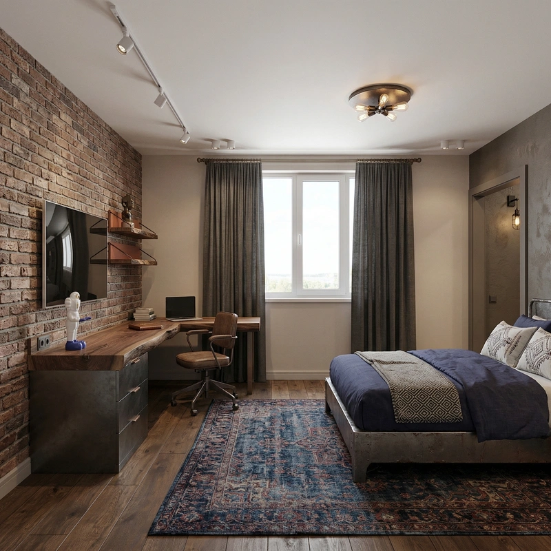 Дизайн спальни в стиле Лофт — фото интерьера от нейросети RoomGPT