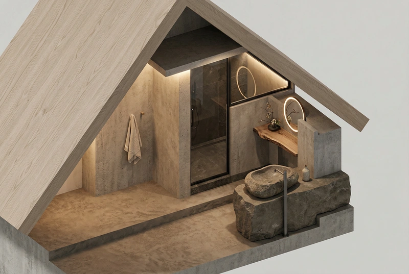 Дизайн ванной в стиле Japandi — фото интерьера от нейросети RoomGPT