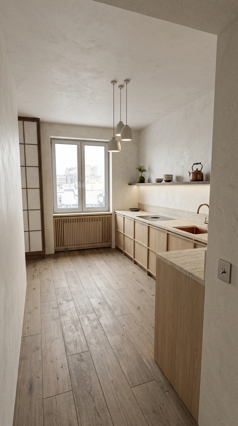 Дизайн кухни в стиле Japandi — фото интерьера от нейросети RoomGPT