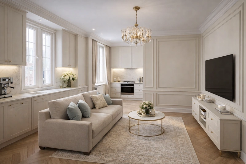 Дизайн кухни в стиле Классика — фото интерьера от нейросети RoomGPT
