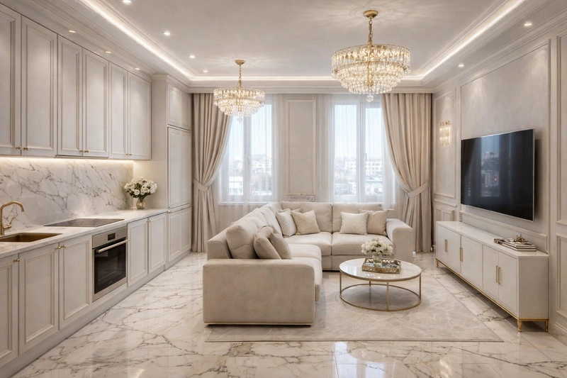 Дизайн кухни в стиле Неоклассика — фото интерьера от нейросети RoomGPT